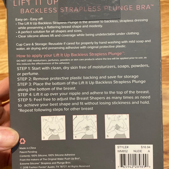 Lift It Up Backless Strapless Plunge Bra A Cup Nude New in Box - Picture 4 of 4